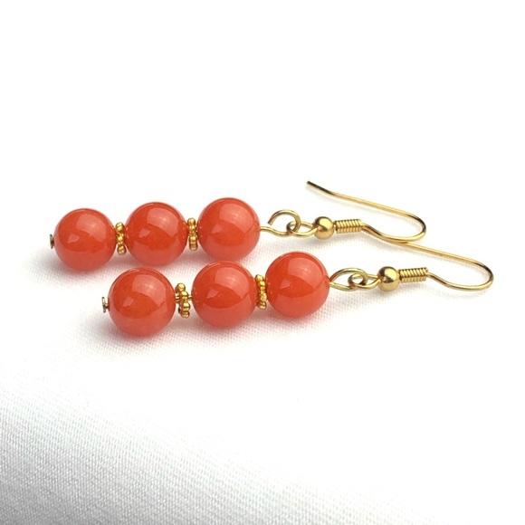 Handmade Carnelian and Gold Dangling Earrings - Picture 4 of 5
